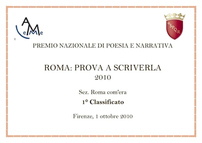Diploma del Premio nazionale «Roma: prova a scriverla» 2010